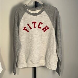 EUC Abercrombie & Fitch Gray Sweater Red Logo Distress Reverse Seams Mens XL